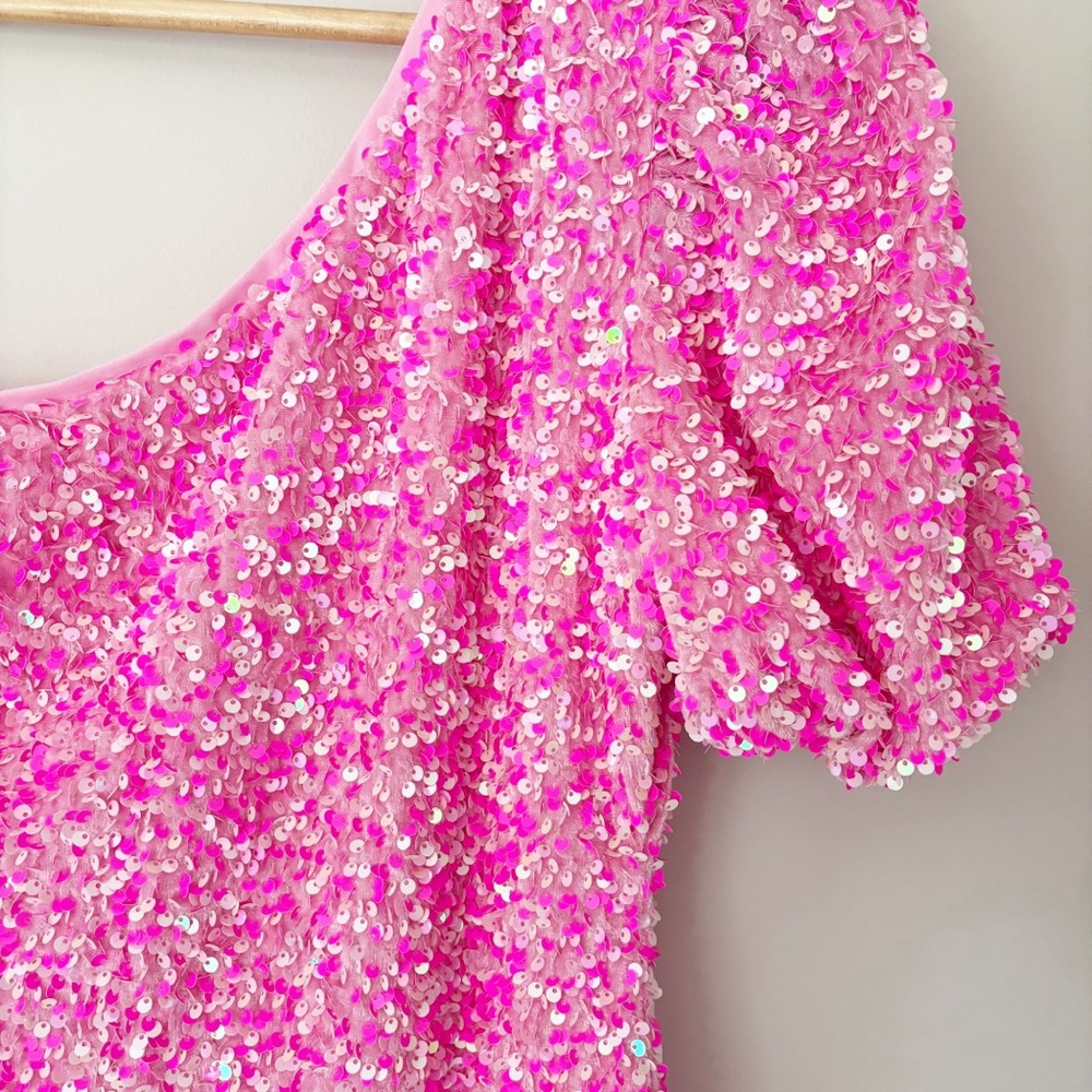 Glamorous One Shoulder Pink Sequin Dress - Picture 3 of 5